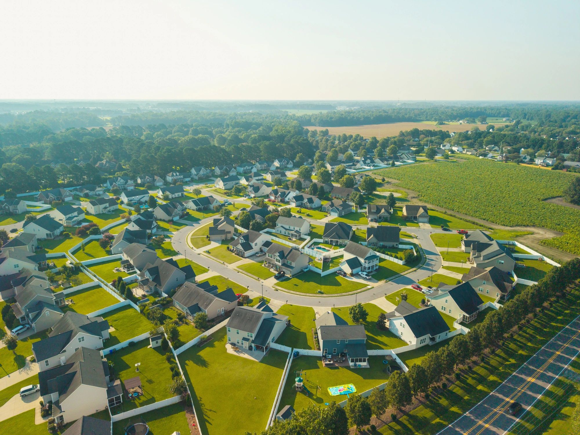 Aerial view of a modern residential neighborhood